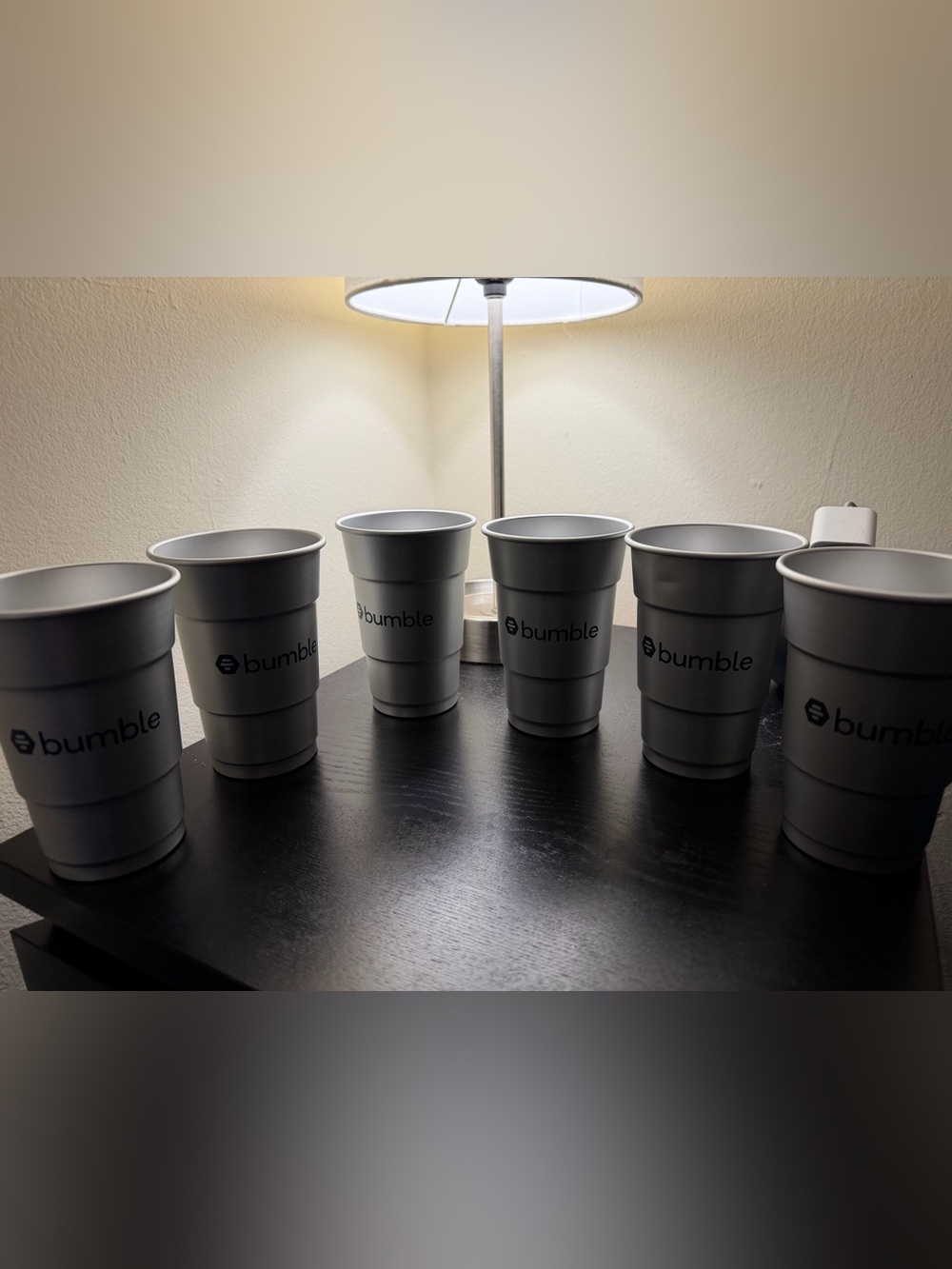 Bumble Dating App Promo Swag - Set of 6 Aluminum Cups & Bumble Straw